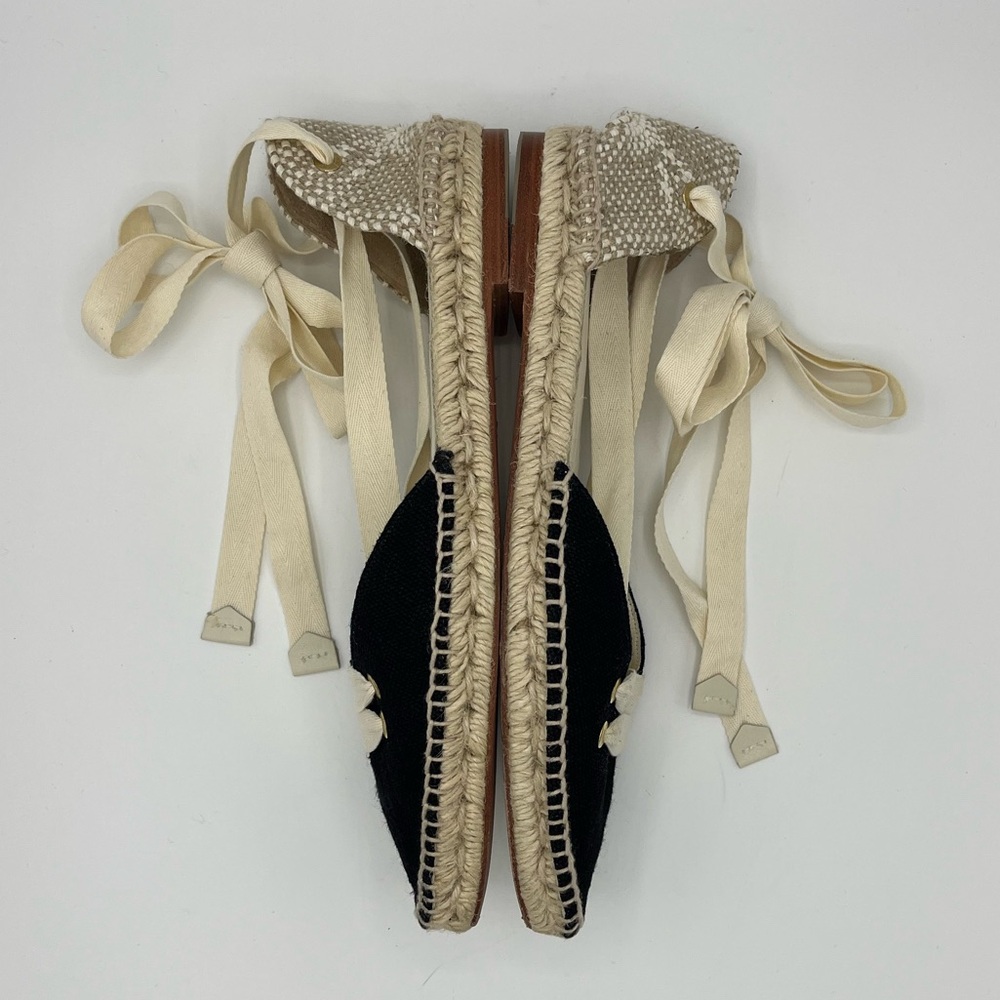 Manolo Blahnik Black and Cream Espadrille Lace-Up Flats - Picture 6 of 8